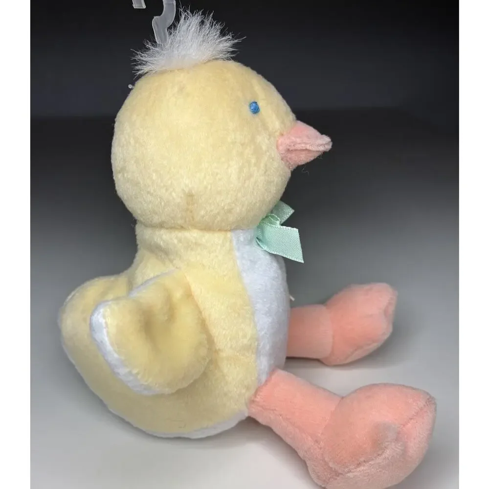 Vintage Eden Duck Beanbag Rattle Plush 5” Pastel Yellow Chick Green Bow NWT